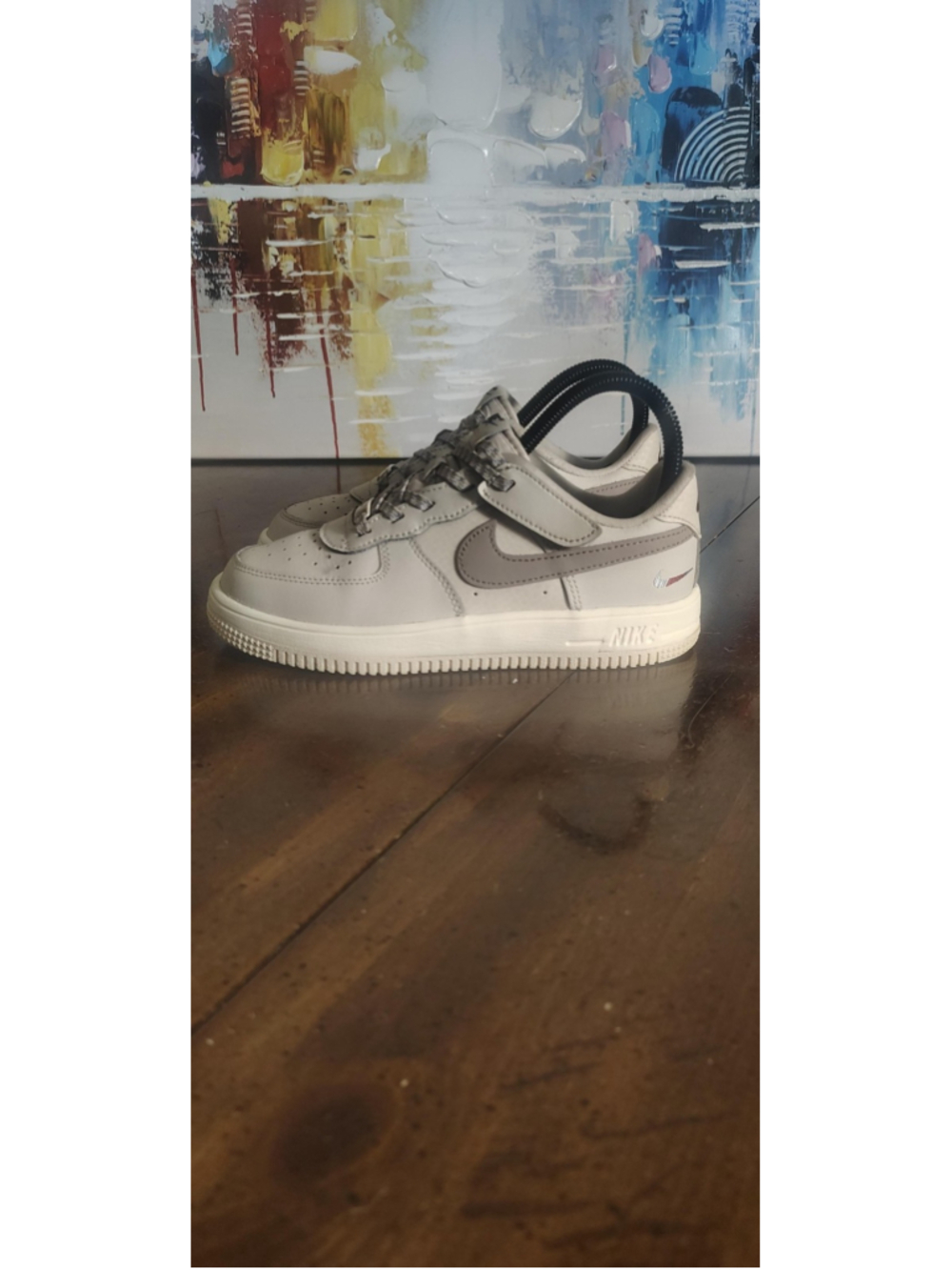 Nike Force 1 Shoes Youth Size 2.5Y Gray Leather Low Top Sneakers IHA496-100